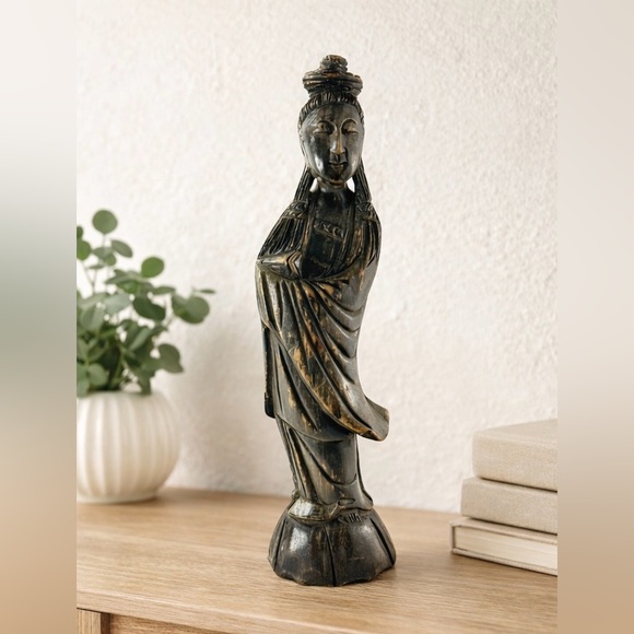 Other - Bodhisattva Granting Kwan-Yin Vintage Hand Carved Wood Sculpture 11.5”